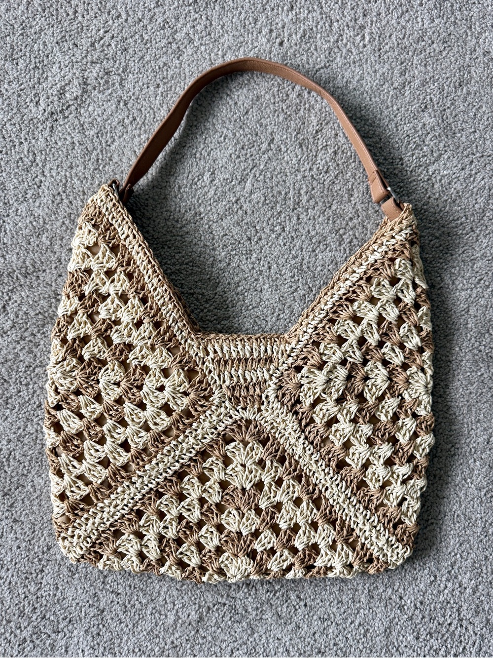 Woven Two-Tone Beige Shoulder Bag